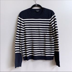 Theory Navy and White striped cashmere sweater